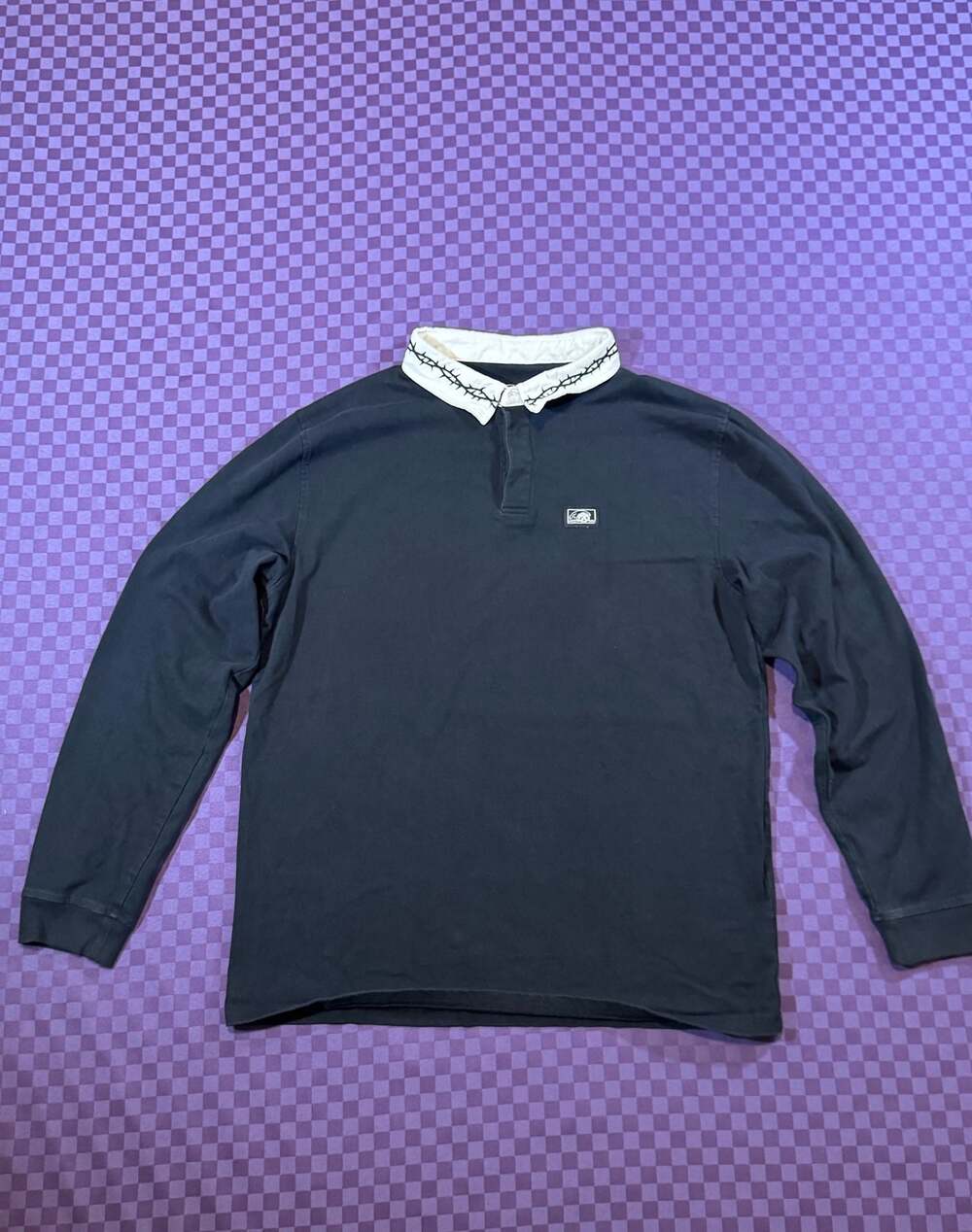 Lurking Class by Sketchy Tank Barbed Wire Embroidered Collar Long Sleeve Polo